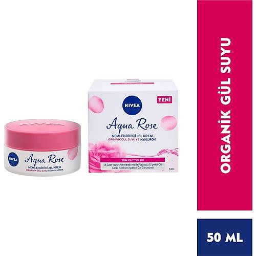 Nivea Aqua Rose Hyaluron ve Organik Gl Suyu eren Nemlendirici Jel Yz Kremi (50 ml); 48 Saat You