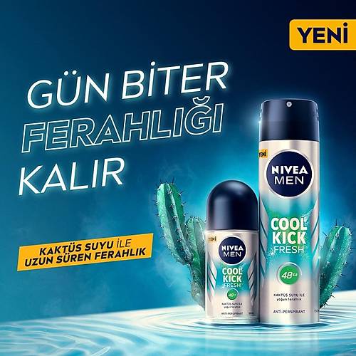 NIVEA Men Erkek Sprey Deodorant Cool Kick Fresh 150ml, Ter ve Ter Kokusuna Kar 48 Saat Anti-perspi