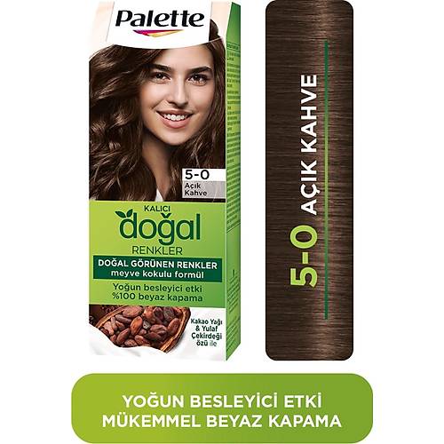 Palette Kalc Doal Renkler 5-0 Ak Kahve Sa Boyas Kakao Ya & Yulaf ekirdei z ile