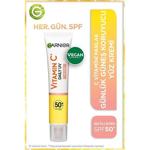 Garnier C Vitamini Parlak Gnlk Gne Koruyucu Fluid Yz Kremi Iltl Doku SPF50+ 40ML