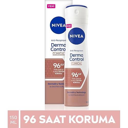 NIVEA Derma Control Clinical Kadn Sprey Deodorant 150ml,96 Saat stn Koruma,DermaDry Technology il