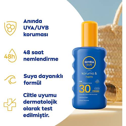 NIVEA Sun SPF30 Gne Koruyucu & 48 Nemlendirici Gne Kremi 200 ml Sprey,Yksek Gne Korumas