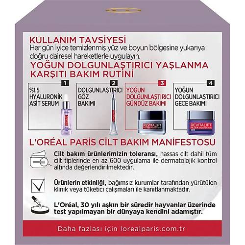 L'Oral Paris Revitalift Filler Youn Dolgunlatrc Yalanma Kart Gndz Kremi 50Ml - Hyaluroni