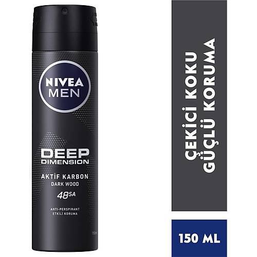 NIVEA Men Erkek Sprey Deodorant Deep Dimension 48 Saat Anti-perspirant Koruma 150ml,Erkeksi Koku