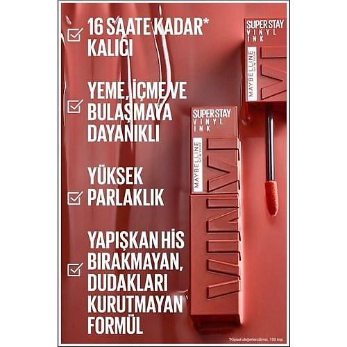 Maybelline New York Super Stay Vinyl Ink Uzun Sre Kalc Likit Parlak Ruj 115 Peppy