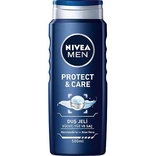 NIVEA Men Protect&Care Du Jeli 500ml, 3' 1 Arada Komple Bakm, Vcut, Sa ve Yz iin,Aloe Vera il