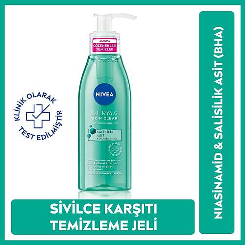 NIVEA Derma Skin Clear Niasinamid ve Salisilik Asit (BHA) eren Sivilce Kart Yz Temizleme Jeli 