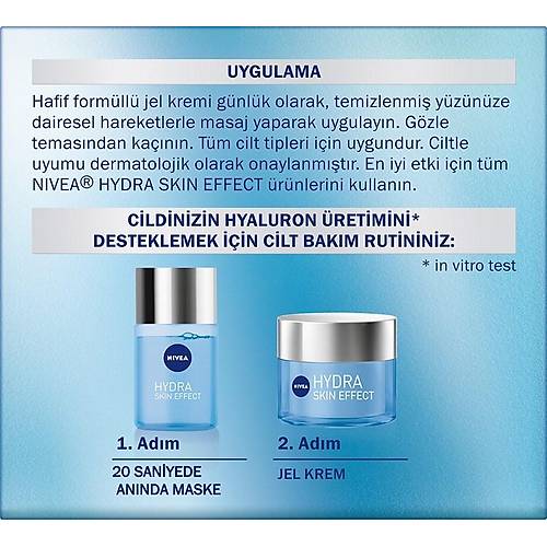 NIVEA Hydra Skin Effect Nemlendirici Jel Krem 50ml, Saf Hyaluron, 72 Saat Yz Nemlendirme