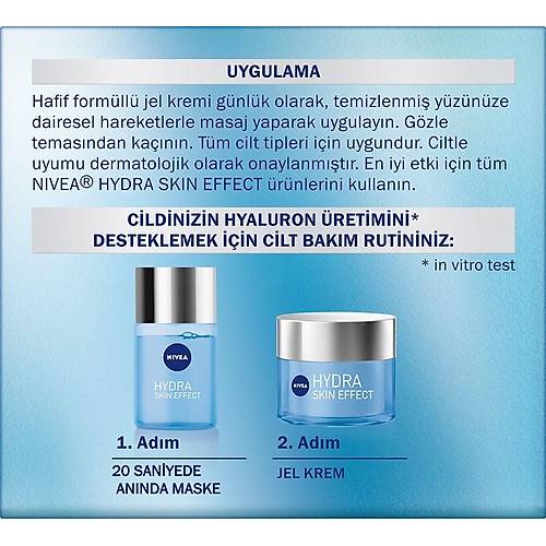 Nivea  Hydra Skin Effect Nemlendirici Jel Krem 50ml, Saf Hyaluron, 72 Saat Yz Nemlendirme