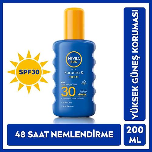 NIVEA Sun SPF30 Gne Koruyucu & 48 Nemlendirici Gne Kremi 200 ml Sprey,Yksek Gne Korumas