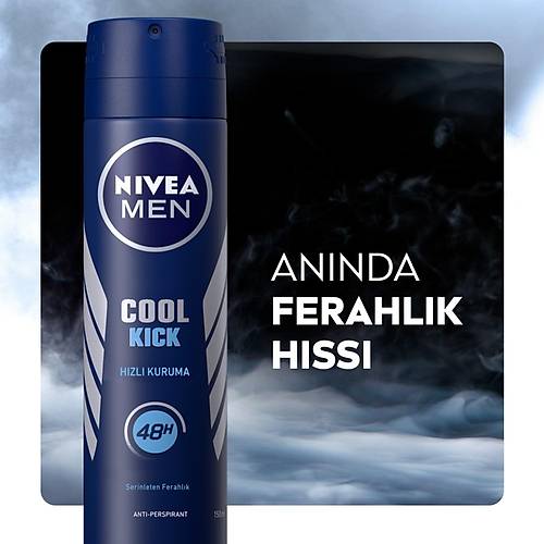 NIVEA Men Erkek Sprey Deodorant Cool Kick 150ml,Ter ve Ter Kokusuna Kar 48 Saat Anti-perspirant Ko