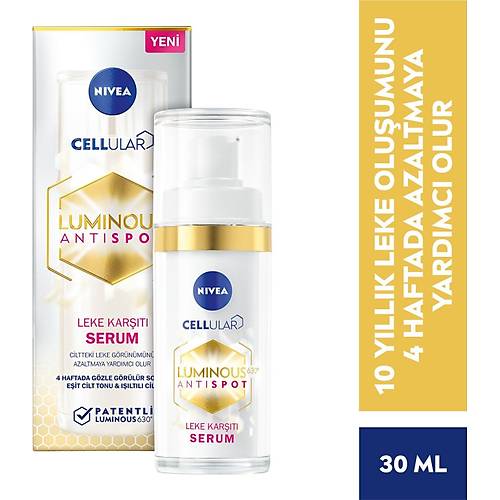 NIVEA Luminous630 Leke Kart Serum 30ml,Gne, Hamilelik ve Ergenlik Lekeleri iin Cilt Serumu, E