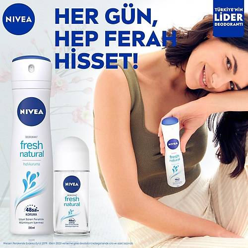 NIVEA Kadn Sprey Deodorant Fresh Natural 150ml Ter ve Ter Kokusuna Kar 48 Saat Deodorant Korumas