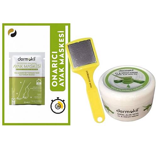 Dermokil Kil & Kenevir Yal Ayak Maskesi 35 ML + Aloe Vera zl Nemlendirici Krem 220 ML + Plastik 