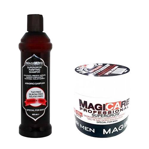 Magicare Supergrow Purifying Erkekler Iin ampuan 450 ml+Magcare Supergrow Specal Erkek Sa Kremi