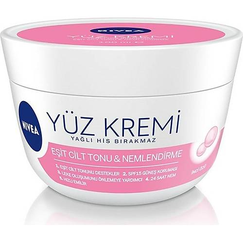 NIVEA Yz Kremi 100 ml, Eit Cilt Tonu, 24 Saat Nemlendirici Yz Kremi, SPF15 ile Gne Koruyucu, H