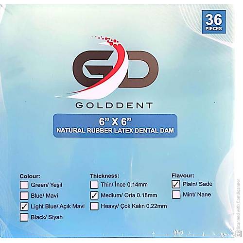Golddent Natural Rubber Lateks Dental Dam
