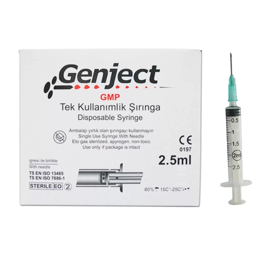 Genject Dental Enjektör 2,5ML Kilitli Uzun Şırınga 27gx50mm 250 Adet