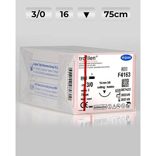 F4163 DOSAN Trofilen 3/0 16 3/8 Keskin (?) 75cm PVDF Emilemeyen Str 12 Ad./Pkt  Cerrahi Malzeme