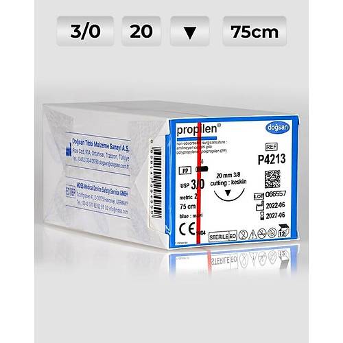 P4213 DOSAN Propilen 3/0 20 3/8 Keskin (?) 75cm Polipropilen Emilemeyen Str 12 Ad./Pkt  Cerrahi Malzeme