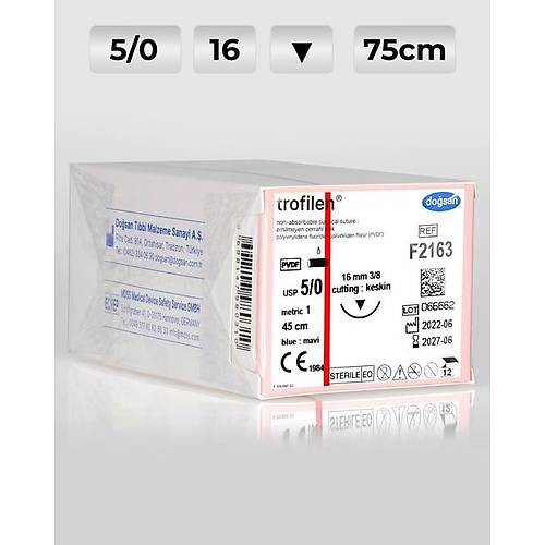 F2163 DOSAN Trofilen 5/0 16 3/8 Keskin (?) 45cm PVDF Emilemeyen Str 12 Ad./Pkt  Cerrahi Malzeme