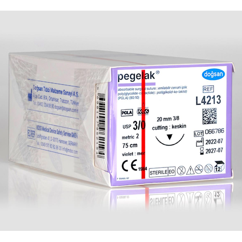 Dosan Pegelak 3/0 20 mm 3/8 Keskin 75 cm Emilebilir PGLA Cerrahi Str  12li Paket