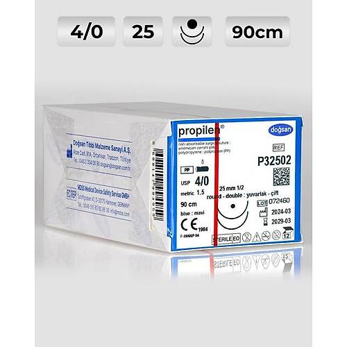 P32502 DOSAN Propilen 4/0 25 1/2 Yuvarlak (?), ift 90cm Polipropilen Emilemeyen Str 12 Ad./Pkt  Cerrahi Malzeme