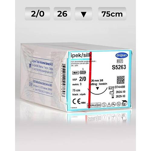 S5263 DOSAN pek 2/0 26 3/8 Keskin (?) 75cm pek Emilemeyen Str 12 Ad./Pkt  Cerrahi Malzeme
