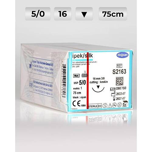 S2163 DOSAN pek 5/0 16 3/8 Keskin (?) 75cm pek Emilemeyen Str 12 Ad./Pkt  Cerrahi Malzeme