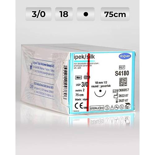 S4180 DOSAN pek 3/0 18 1/2 Yuvarlak (?) 75cm pek Emilemeyen Str 12 Ad./Pkt  Cerrahi Malzeme