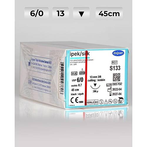 S133 DOSAN pek 6/0 13 3/8 Keskin (?) 45cm pek Emilemeyen Str 12 Ad./Pkt  Cerrahi Malzeme