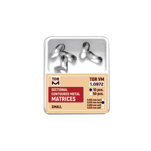 Tor VM Blgesel Konturlu Metal Matrixler (Small) No: 1.0972 0,050mm Sert 10'lu  Di Hekimi Restorasyon Malzemesi