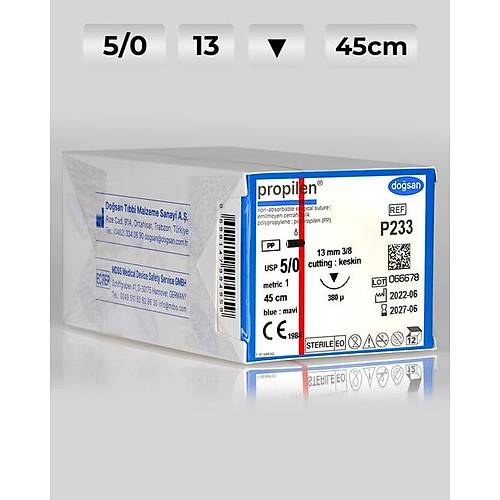 P233 DOSAN Propilen 5/0 13 3/8 Keskin (?) 45cm Polipropilen Emilemeyen Str 12 Ad./Pkt  Cerrahi Malzeme
