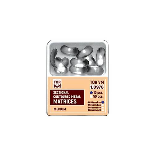 Tor VM Blgesel Konturlu Metal Matrixler (Medium) No: 1.0976 0,050mm Sert 10'lu  Di Hekimi Restorasyon Malzemesi