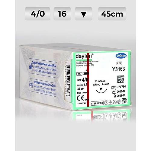Y3163 DOSAN Daylon 4/0 16 3/8 Keskin (?) 45cm Polyamid Emilemeyen Str 12 Ad./Pkt  Cerrahi Malzeme