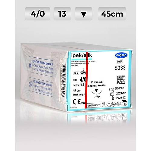 S333 DOSAN pek 4/0 13 3/8 Keskin (?) 45cm pek Emilemeyen Str 12 Ad./Pkt  Cerrahi Malzeme