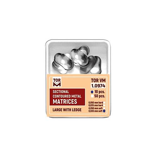 Tor VM Blgesel Konturlu Metal Matrixler (Large ve kntl) No: 1.0974 0,050mm Sert 10'lu  Di Hekimi Restorasyon Malzemesi