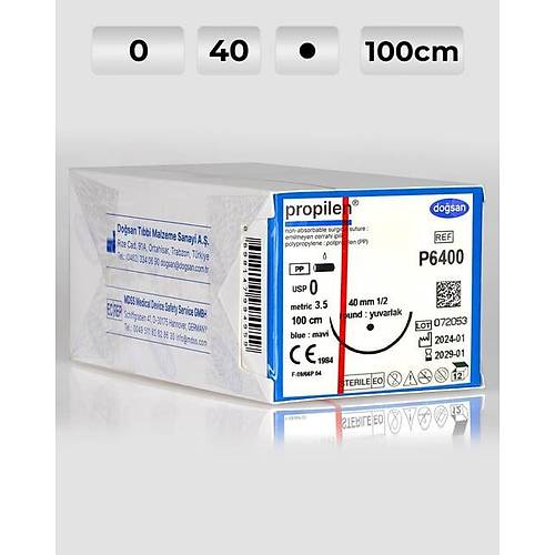 P6400 DOSAN Propilen 0 40 1/2 Yuvarlak (?) 100cm Polipropilen Emilemeyen Str 12 Ad./Pkt  Cerrahi Malzeme