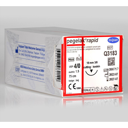 Dosan Pegelak Rapid 4/0 18 mm 3/8 Keskin 75 cm Emilebilir PGLA Cerrahi Str  12'li Paket