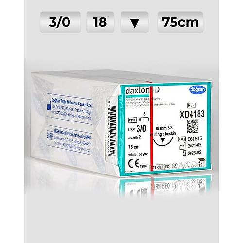 XD4183 DOSAN Daxton-D 3/0 18 3/8 Keskin (?) 75cm TEFLON Emilemeyen Str 12 Ad./Pkt  Cerrahi Malzeme