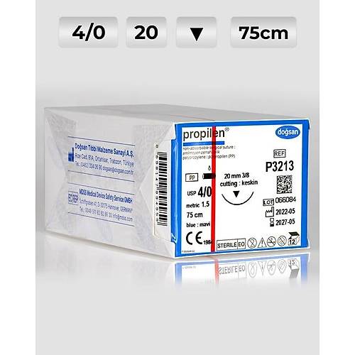 P3213 DOSAN Propilen 4/0 20 3/8 Keskin (?) 75cm Polipropilen Emilemeyen Str 12 Ad./Pkt  Cerrahi Malzeme