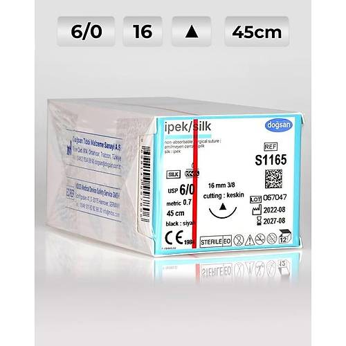 S1165 DOSAN pek 6/0 16 3/8 Keskin (?) 45cm pek Emilemeyen Str 12 Ad./Pkt  Cerrahi Malzeme