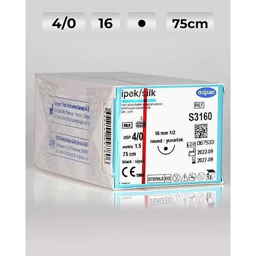 S3160 DOSAN pek 4/0 16 1/2 Yuvarlak (?) 75cm pek Emilemeyen Str 12 Ad./Pkt  Cerrahi Malzeme