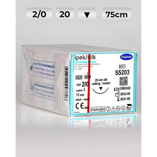 S5203 DOSAN pek 2/0 20 3/8 Keskin (?) 75cm pek Emilemeyen Str 12 Ad./Pkt  Cerrahi Malzeme
