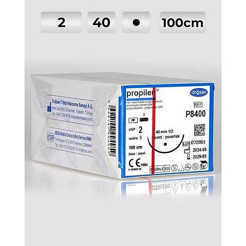 P8400 DOSAN Propilen 2 40 1/2 Yuvarlak (?) 100cm Polipropilen Emilemeyen Str 12 Ad./Pkt  Cerrahi Malzeme