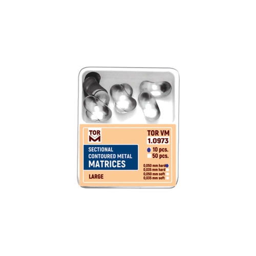 Tor VM Blgesel Konturlu Metal Matrixler (Large) No: 1.0973 0,050mm Sert 10'lu  Di Hekimi Restorasyon Malzemesi