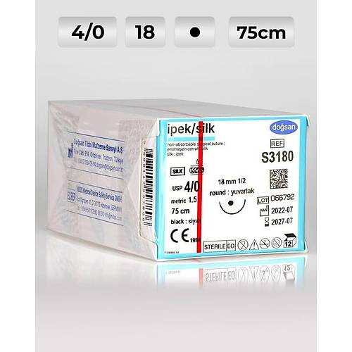 S3180 DOSAN pek 4/0 18 1/2 Yuvarlak (?) 75cm pek Emilemeyen Str 12 Ad./Pkt  Cerrahi Malzeme