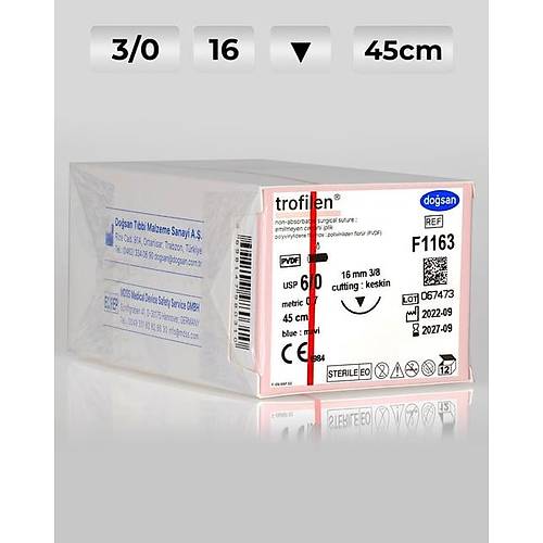 F1163 DOSAN Trofilen 6/0 16 3/8 Keskin (?) 45cm PVDF Emilemeyen Str 12 Ad./Pkt  Cerrahi Malzeme