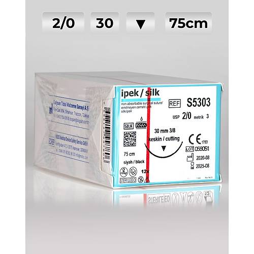 S5303 DOSAN pek 2/0 30 3/8 Keskin (?) 75cm pek Emilemeyen Str 12 Ad./Pkt  Cerrahi Malzeme