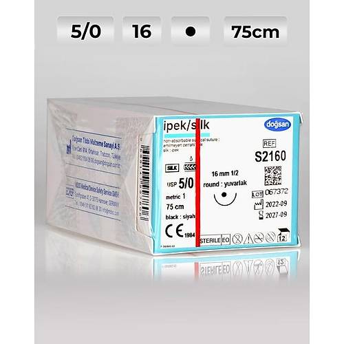 S2160 DOSAN pek 5/0 16 1/2 Yuvarlak (?) 75cm pek Emilemeyen Str 12 Ad./Pkt  Cerrahi Malzeme